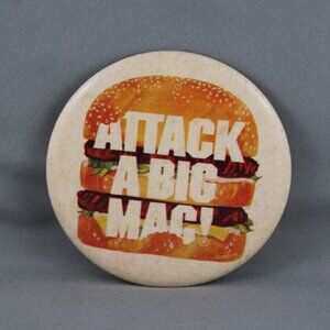 1980s Mc Donald's Staff Pin - Attack a Big Mac - Awesome Vibrant Graphic !!!